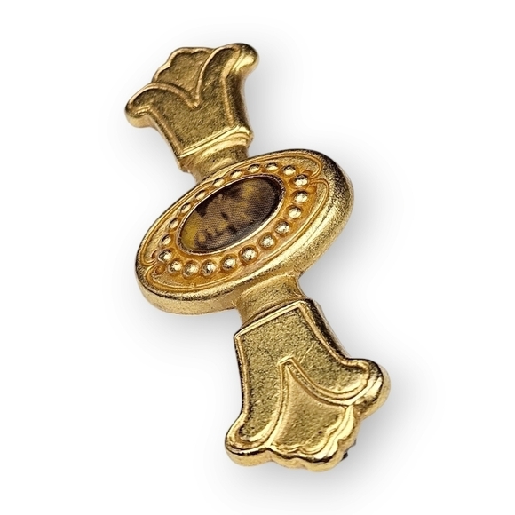 Antique Etruscan Revival Bar Brooch Baby Photo Brushed Gold Plate Fleur De Lis - Picture 3 of 8